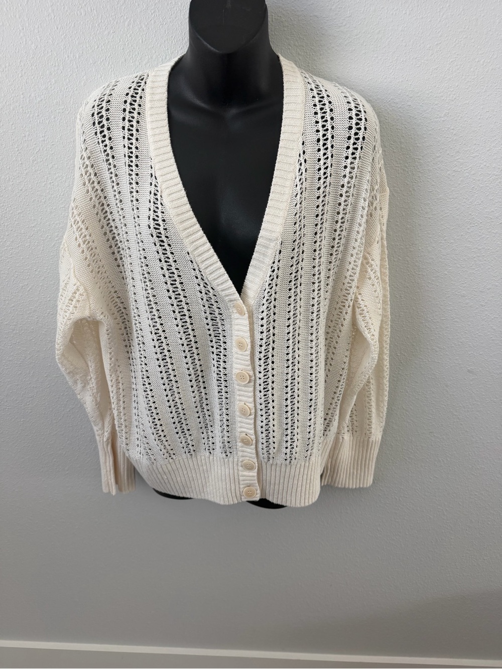 NET Cream Button-Front Knit Cardigan Sweater - Picture 2 of 8